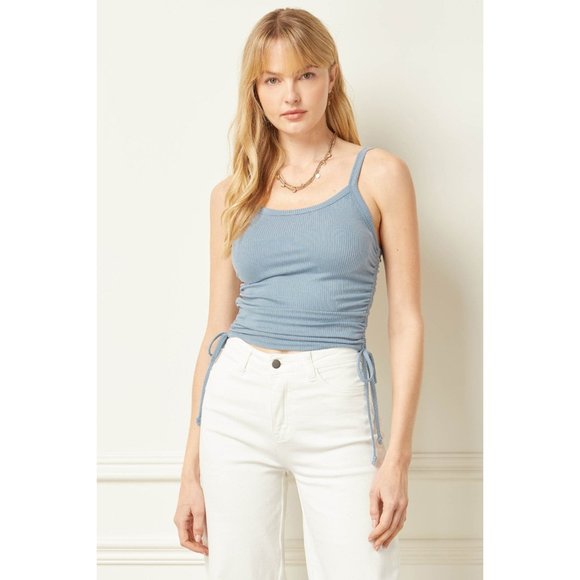 Entro Shirred Cropped Cami, Blue - Picture 1 of 6